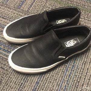 Black Leather Perf Slip On Vans
